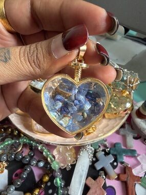 Gold Heart Locket Pendant with gemstone Chips